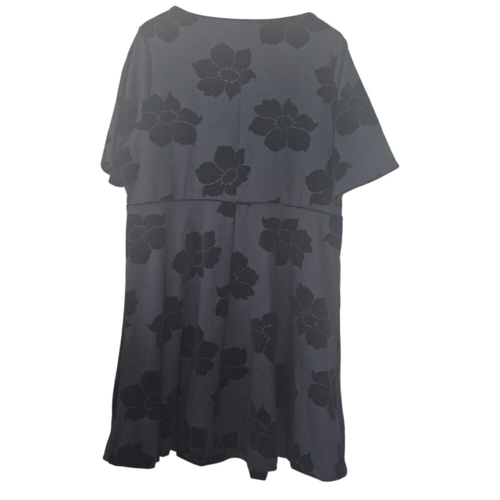 Lands' End Black Floral Fit & Flare Mini Dress 3/4 Sleeves Plus Size 1X - Picture 3 of 5